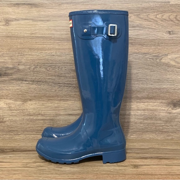 Hunter Original Tour Gloss Blue Rain Boots Sz- 6 - Picture 3 of 8